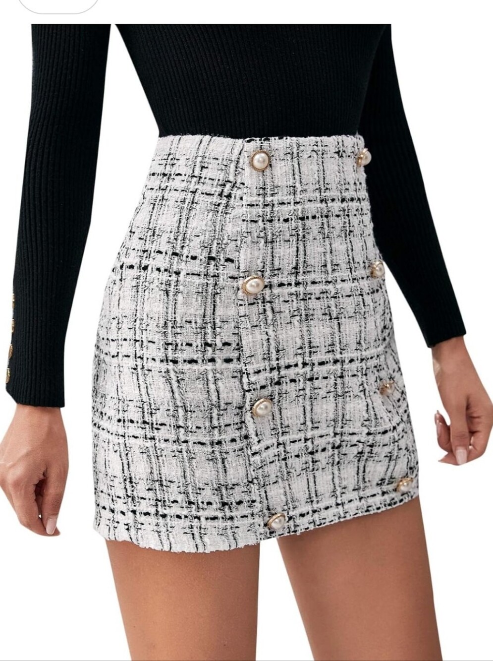 Textured Tweed Mini Skirt in Black & White - Picture 2 of 4